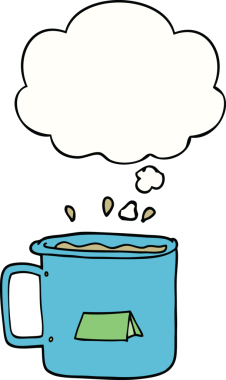 Bir insan tarafından çizilmiş düşünce balonlu karikatür kamp kupası.