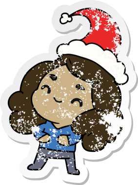 Bir insan tarafından çizilmiş Kawai kızının, sıkıntılı bir Noel çıkartması.