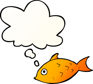 Düşünce baloncuklu karikatür balığı bir insan tarafından çizilmiş.