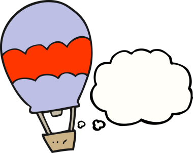 Bir insan tarafından çizilmiş serbest düşünce balonu karikatürü sıcak hava balonu