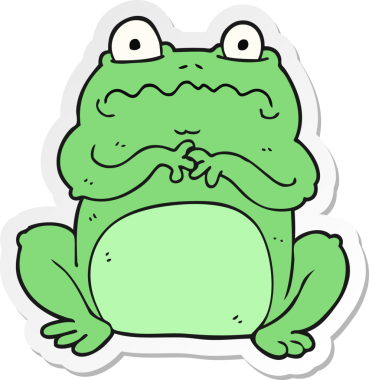 Bir insan tarafından çizilmiş komik bir kurbağanın çıkartması.