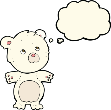 Bir insan tarafından çizilmiş düşünce balonlu komik oyuncak ayı.