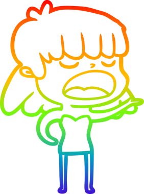 Gökkuşağı gradyan çizgi çizimi Bir insan tarafından yüksek sesle çizilen bir kadın karikatürü