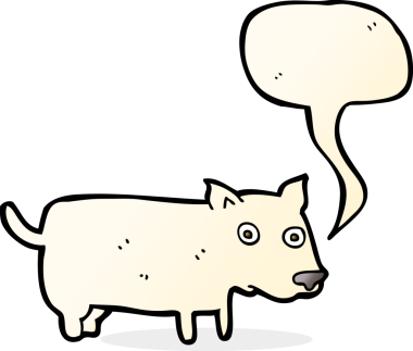 Bir insan tarafından çizilmiş konuşma balonu olan küçük bir köpek.