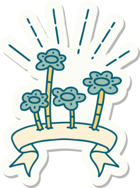 Bir insan tarafından çizilen dövme stili çiçeklerin etiketi.