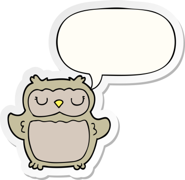 bir insan tarafından çizilmiş konuşma kabarcığı etiketli çizgi film baykuşu