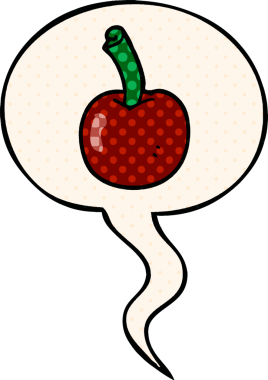 Bir insan tarafından çizilmiş çizgi roman tarzında konuşma baloncuğu olan kiraz.