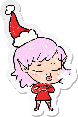 Bir insan tarafından çizilmiş Noel Baba şapkası takan bir elf kızı çizilmiş güzel bir el yazısı.