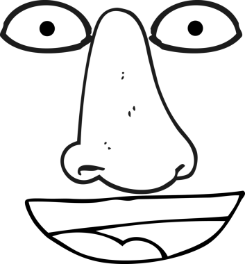 Bir insan tarafından çizilmiş siyah beyaz yüz hatları.