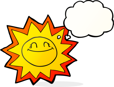 Bir insan tarafından çizilmiş düşünce baloncuğu karikatür güneşi