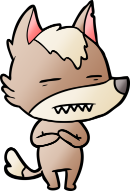 Bir insan tarafından çizilen dişleri gösteren bir kurt çizgi filmi.