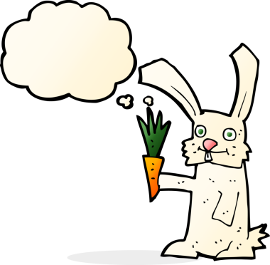 Bir insan tarafından çizilmiş havuçlu çizgi film tavşanı.