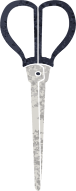 Bir insan tarafından çizilmiş retro illüstrasyon tarzı tuhaf karikatür makasları