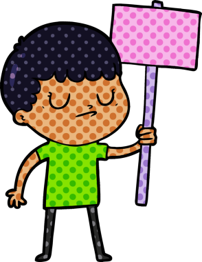 Bir insan tarafından çizilmiş pankartı olan huysuz bir çocuk.