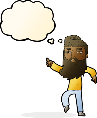 Çizgi film sakallı adam bir insan tarafından çizilmiş düşünce balonuyla yolu gösteriyor.