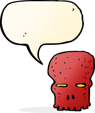 Bir insan tarafından çizilmiş konuşma baloncuğu olan karikatürümsü kafatası.