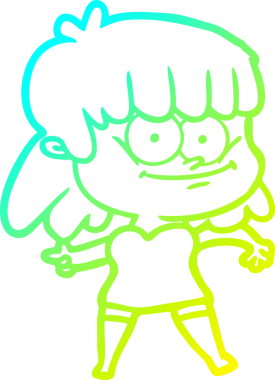 Bir insan tarafından çizilmiş gülümseyen bir çizgi film kızı çizimi.