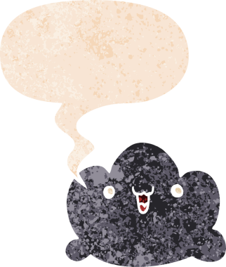 grunge 'da konuşma baloncuğu olan karikatür bulutu bir insan tarafından çizilmiş rahatsız edilmiş retro dokuma tarzı