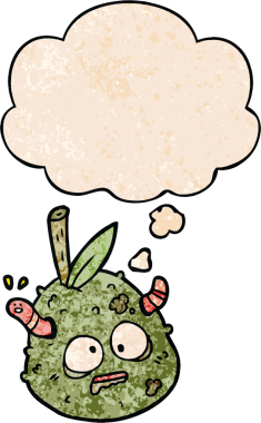 bir insan tarafından çizilmiş grunge desenli düşünce baloncuklu eski armut çizgi filmi.