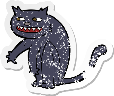 Bir insan tarafından çizilmiş siyah bir kedinin gerilimli çıkartması.