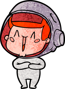 Bir insan tarafından çizilmiş mutlu astronot çizgi filmi.