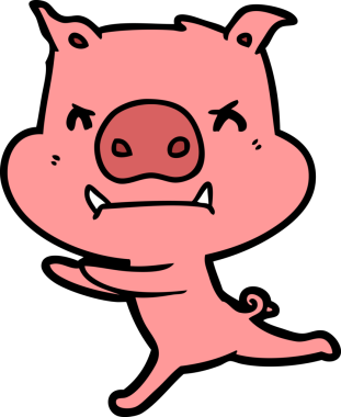 Bir insan tarafından çizilmiş kızgın çizgi film domuzu.