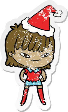 Bir insan tarafından çizilmiş Noel Baba şapkası giymiş bir kadının el yazısı.