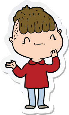 Bir insan tarafından çizilmiş karikatür dostu bir çocuğun çıkartması.