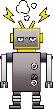 Arızalı bir robotun insan tarafından çizilmiş gölgeli karikatürü