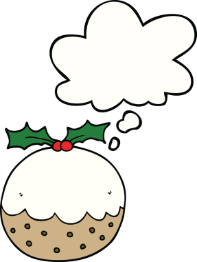 Bir insan tarafından çizilmiş düşünce baloncuklu noel pudingi.