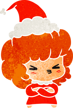 Bir insan tarafından çizilmiş Kawai kızının eski bir Noel karikatürü.