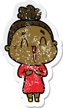 Bir insan tarafından çizilmiş mutlu, yaşlı bir kadının sıkıntılı çıkartması.