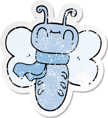 Bir insan tarafından çizilmiş komik bir kelebeğin sıkıntılı çıkartması.