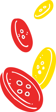 Bir insan tarafından çizilen düğmelerin düz renk çizimi