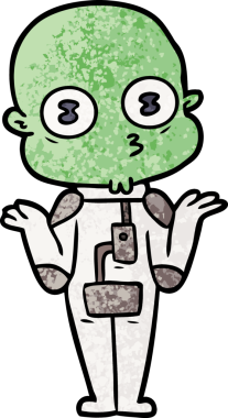 Bir insan tarafından çizilmiş kafası karışık, kel bir uzaylı.