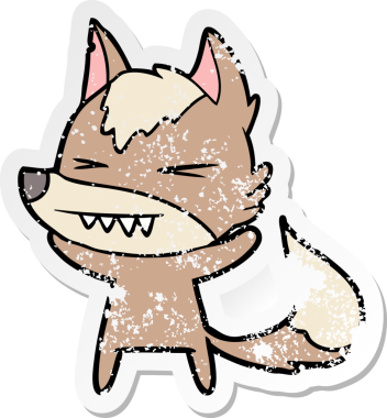 Bir insan tarafından çizilmiş kızgın bir kurt çizgi filminin sıkıntılı çıkartması.