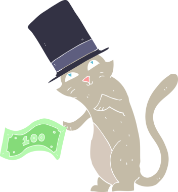 Bir insan tarafından çizilmiş zengin kedinin düz renk çizimi