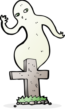 Bir insan tarafından çizilmiş bir mezardan yükselen çizgi film hayaleti.