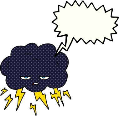 Bir insan tarafından çizilmiş serbest çizilmiş çizgi roman konuşma balonu gökgürültüsü bulutu