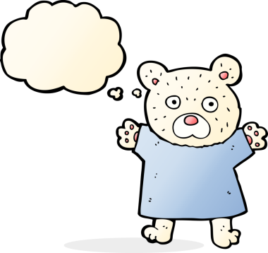 Bir insan tarafından çizilmiş düşünce baloncuklu şirin kutup ayısı.