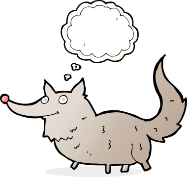 Bir insan tarafından çizilmiş düşünce balonu olan küçük bir kurt.