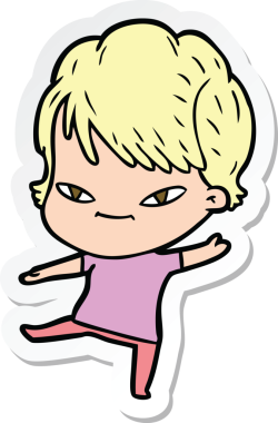 Bir insan tarafından çizilmiş mutlu bir kadının çıkartması.