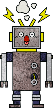 Bir insan tarafından çizilmiş arızalı bir robotun retro grunge desen karikatürü