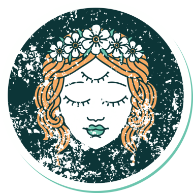 İkonik sıkıntılı dövme stili kadın yüzü bir insan tarafından çizilmiş üçüncü göz.