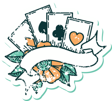 Bir insan tarafından çizilmiş kartların ve pankartın sembolik dövmeli resmi