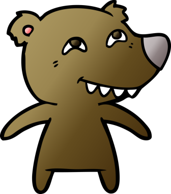 Bir insan tarafından çizilmiş dişleri gösteren çizgi film ayısı.