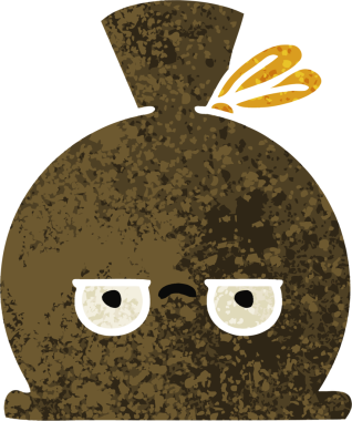 Bir insan tarafından çizilmiş bir çuvalın retro illüstrasyon tarzı karikatürü