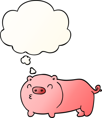 Bir insan tarafından çizilmiş, düşünce baloncuklu çizgi film domuzu.