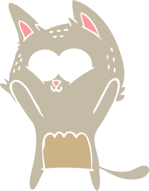 Bir insan tarafından çizilmiş düz renkli çizgi film kedisi