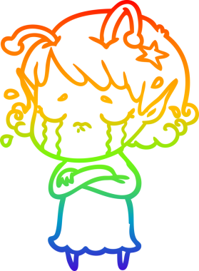 Gökkuşağı gradyan çizgisi, bir insan tarafından çizilmiş ağlayan uzaylı bir kızın çizimi.